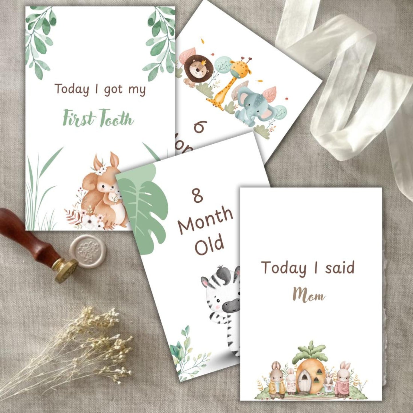 Baby Milestone Printable Cards – Monthly & First Moments Set